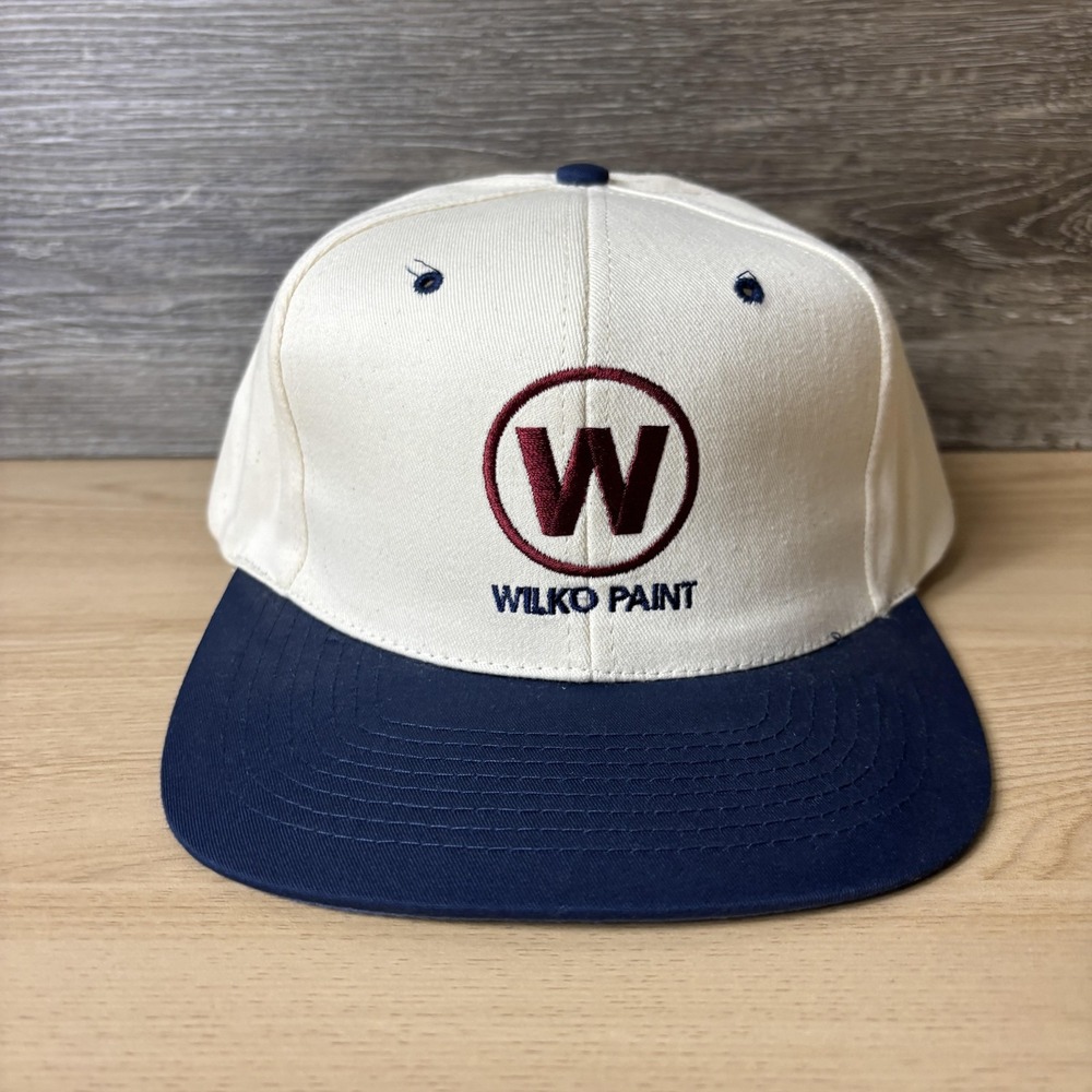 Vintage Wilko Paint Hat Cap Snap Back White Blue Advertising Embroidered Mens